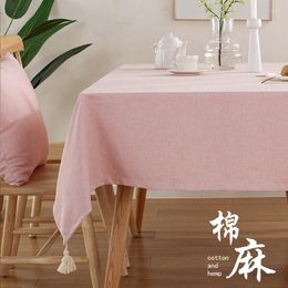 Table Cloth Fabric Art Cotton And Linen Simple Coffee Desk Solid Colour Tassel Small Fresh