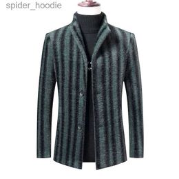 Men's Wool Blends Woolen Men stripe Coat Autumn and Winter New Style Wool Overcoat Male Mid-length Business Casual WEAR Coats Men Plus size S-4XL L230919