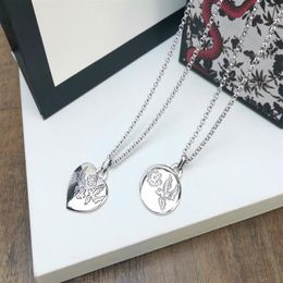 Europe America Retro Style Men Lady Women Brass Silver Plated Engraved G Letter Blind For Love Long Necklace With Round Heart Pend2577
