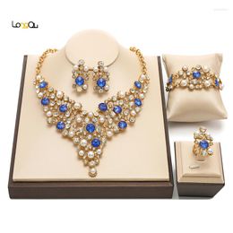 Necklace Earrings Set Jewelry Woman Wedding Traditional Dubai 18k Gold Plated Nigerian Accessories Bridal Jewellery