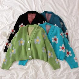 Women cardigan Female Sweaters Cute Light Green Symbol Life Vintage Sweater Spring Sweaters with Flower Print Women Tops T200821248w