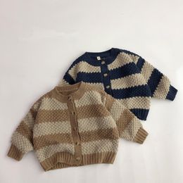Pulôver outono inverno crianças camisola listrada crianças roupas de malha bebê meninos meninas trajes de algodão 230918