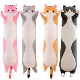 Plush Dolls 50cm Squishy Kitten Plush Toy Stuffed Long Cat Doll Brown Pink Grey 3 Colors Down Cotton Sleeping Companion Comforting Wholesale 230919