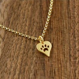 10pc Dog Paw Print Love Heart Pendant Necklace Women Spring Fashion Style Animal Pet Puppy Palm Paw Mark Print Necklace Party Gift274Y