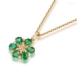 Pendant Necklaces Created-Emerald Flower Shaped Colour Tourmaline Gold Plated Chain Necklace For Female Women Gift