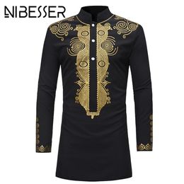 NIBESSER Men Dashiki Dress Shirt Summer African Clothing Man fashion design Shirt African traditional printed Male Hippie202w