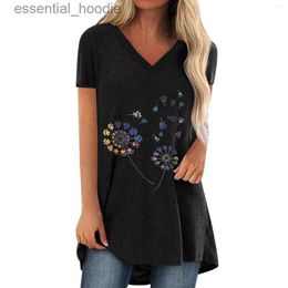 Women's Blouses Shirts Women's T Shirts Women Shirt Daily Floral Print Casual Fashion Summer Graphic Vintage Basic Tops Short Sleeve Beach V Neck Loose Ladies L230919