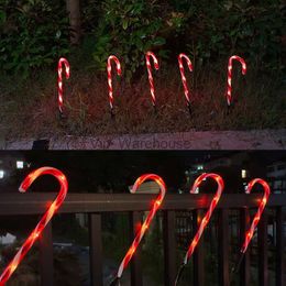 LED Strings Party Happy New Year 2024 Decor 5/10pc Solar Christmas Cane Lights Solar Led Light Outdoor Navidad Christmas Decorations for Home 2023 HKD230919