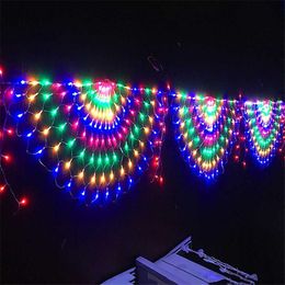 LED Strings Party 3*0.5M 414 LED Peacock Christmas LED Net Mesh Fairy String Light 8 Modes Outdoor Garland Curtain Light For Wedding Holiday Decor HKD230919