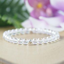 MG0946 6 mm Natural Clear Quartz Girls Bracelet Heart Chakra Lucky Bracelet Healing Gemstone Dainty Yoga Mala Bracelet289n