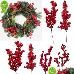 Planters Pots 5Pcs Artificial Red Christmas Berries Pine Cone Branches For Home Diy Wreath Decorations Xmas Tree Ornaments Noel 20 Dh6Z3