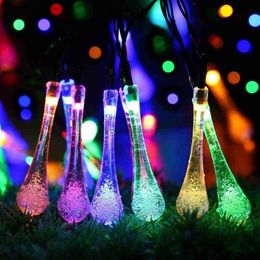 LED Strings Party Outdoor Solar Garland Led String Lights Christmas Decorations 2024 Fairy Lights Water Drop 5/6.5M New Year 2024 Festoon HKD230919