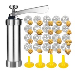 Baking Moulds 10 20pcs Cookie Press Machine Stainless Steel Biscuit Extruder Gun Kit Set DIY Maker Supplies 230919