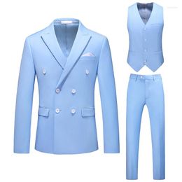 Men's Suits Candy Colour Double Breasted Design Suit 3Pcs/2Pcs Formal Business Wedding Social Tuxedos High Quality Solid Slim Fit