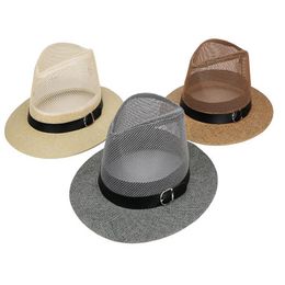 Unisex Women Men Hat Sun Straw Hats Cap Soft Fedora Panama Belt Hats Outdoor wide Brim Caps Spring Summer Beach Hat222b