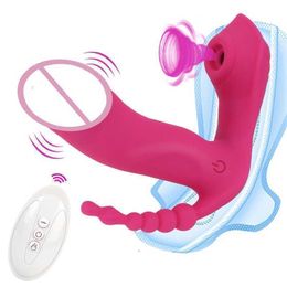 Sex Toy Massager Wearable Dildo Vibrator 3 in 1 Sucking Anal Vagina Clitoris Stimulator Multifunction for Women Erotic