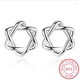 Stud Earrings 925 Silver Needle Hollow Pentagram Star For Women Simple Girl Sterling-Silver-Jewelry