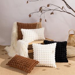 Pillow Plush Grid Cover White Black Grey Coffee For Home Decoration Living Room Bed Sofa Couch Chair 45x45cm
