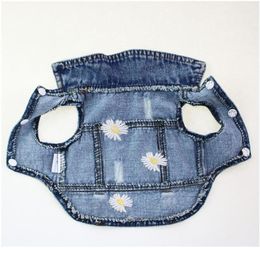 Old Jean Small Dog Clothes Puppy Dog Jacket Vest Cowboy Pet Coat Hole Daisy Embroidered Clothing For Small2874