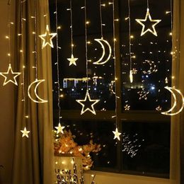 LED Strings Party 3.5M Warm White Moon Stars Curtain String Lights Icicle LED Light 8 Modes Waterproof for Home Wedding Party Decoration HKD230919