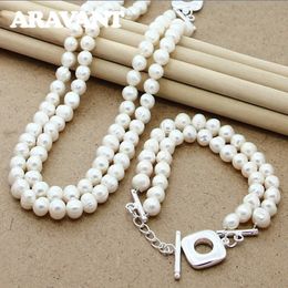 Wedding Jewelry Sets Pearl Jewelry Set Double Layer White Simulated Pearl Necklace Bracelet Set For Women Bridal Jewelry Set 230818