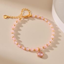 Strand CCGOOD Pink Jade Rhinestones Charm Bracelet For Women Gold Plated 18 K High Quality Fashion Jewellery Pulseras Mujer