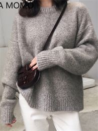 Women's Sweaters Loose Knitted Sweater Women Jumpers Long Sleeve Woman Pullovers Casual Autumn Winter Colour khaki Grey weater 230918