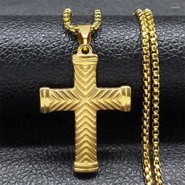 Pendant Necklaces Fashion Cross Chain Necklace For Women Men Stainless Steel Gold Color Christian Wedding Gift Jewelry Collar NS01