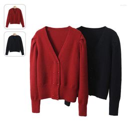 Women's Knits 100kg Big Size Women Clothing Oversize Knitted Cardigans Coats South French Atmosphere V-neck Double Breasted Black/red