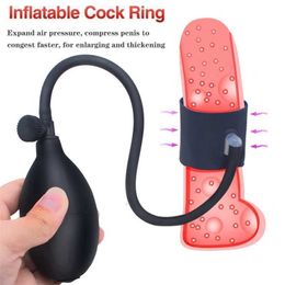 Sex Toy Massager Inflatable Penis Ring Male Enhancement Pump Silicone Pumping Scrotum Sleeve Erection Lock Semen Make Your Exercise