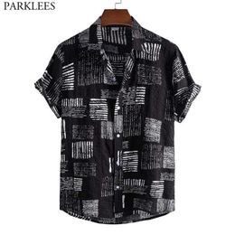 Funky Black Hawaiian Aloha Shirt For Men 2021 Summer Short Sleeve Casual Button Down Beach Shirts Mens Party Vacation Clothing Men2895