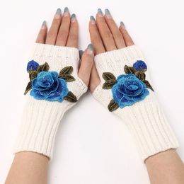 Hand Flower Rose Winter Gloves Soft Knited Arm Warmer Fingerless Mittens for women Girls Fashion Accessories