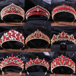 Hair Clips DIEZI Baroque Vintage Red Crystal Crown Bride Tiara For Women Wedding Elegant Princess Headpiece Jewellery Accessories