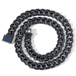 Hip hop Bracelet Necklace Flip Button Blue Zircon Cuban Chain Black Gold Men's Personalised accessories