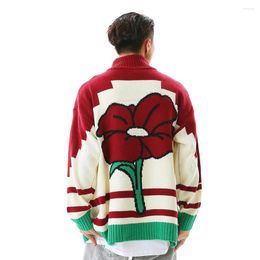 Men's Sweaters Autumn Winter Cardigan Sweatercoat Floral Contrasting Colours Y2K Harajuku High Street Chic Quality Loose Fit M-XL