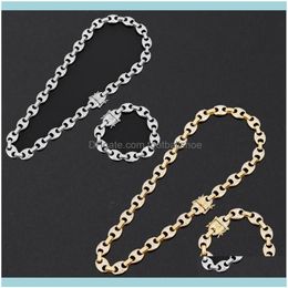 Chains & Pendants Jewelryalloy Rhinestone Hip Hop Necklace Iced Out Cz Coffee Bean Pig Nose Charm Link Punk Choker Chain Bling Jew259U
