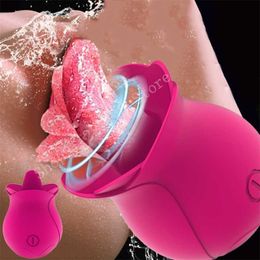 Adult Massager Rose Shape Vagina Tongue Licking Vibrator Intimate Good Nipple Oral Clitoris Stimulation Powerful Sex for Women