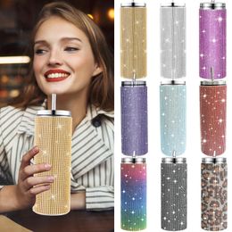 Water Bottles 570ml Bling Diamond Tumbler Drinkwar With Straw brush Thermal Flask Stainless Steel Insulated Cup Party Gifts for Girls 230919