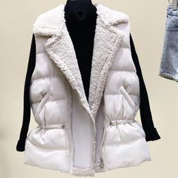 Women's Vests Winter Women Lamb Hair Vest Jacket Fashion Elegant Elastic Drawstring Simplicity Warm Office Lady Thicken Sleeveless Coat