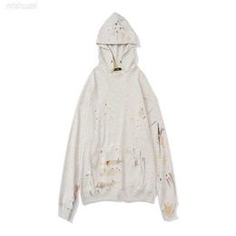 Autumn New Fashion Designer Hoodie High Street Chaopai Hand-painted Splash Ink Damaged Worn Fur Hoodie