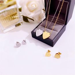 Europe America Fashion Jewelry Sets Women Lady Titanium steel 18K Plated Gold Earrings Necklace Sets With Engraved G Letter Heart 255c