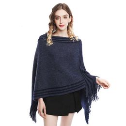 Scarves Women Spring Autumn Shawl Lady Knitted Two Way Wrap Solid Color Tassel Pullover Loose Sweater Fall Winter Woolen Yarn Poncho 230818