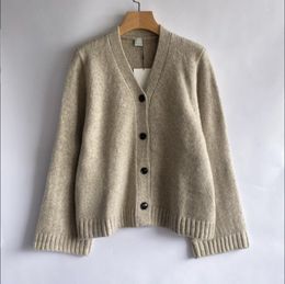 Women's sweater toteme autumn and winter knitted wool blend cardigan V-neck off shoulder loose, lazy, soft, and simple long sleeved female jacket female jacket