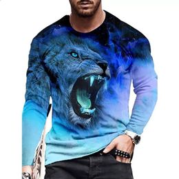 Men s Tracksuits 2023 Fashion Streetwear Graph T shirt For Men 3D Print Lion Oversized Long Sleeve Tops Pullover Cool Clothes Tees 230919