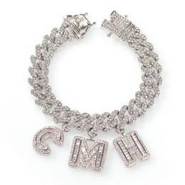 Custom Name Zircon Baguette Letters 12MM Austrian Rhinestone Cuban Chain Necklace &Bracelets Anklet For Men Women3120