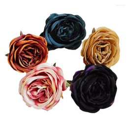 Decorative Flowers 30pcs / Lot Rose Flower Head Rayon Simulation Fake Real Feel Wall Wedding Background Home Decoration DIY