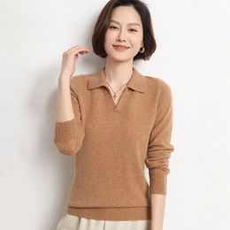 Women's Sweaters POLO Collar Knitted Sweater Cashmere Blend Autumn And Winter Solid Color Simple Inner Slimming Agereducing Top 230918