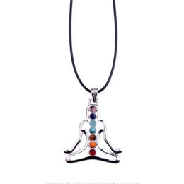 7 Chakra Reiki Stones Healing Crystal Necklaces & Pendants Health Amulet 3D Symbols Stone Charms Pendant Yoga Necklace collier182P