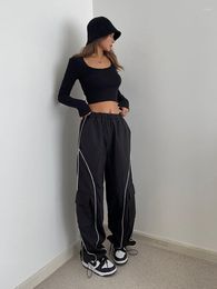 Women's Pants HOUZHOU Hip Hop Reflective Cargo Women Cyber Punk Y2k Streetwear Oversize Wide Leg Striped Sweatpants Female Kpop Trousers