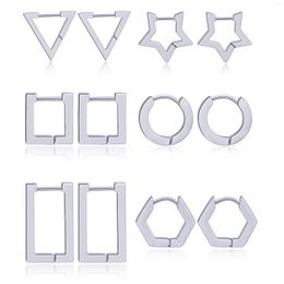 Hoop Earrings 1-6 Pairs Minimalist Stainless Steel Small Dainty Geometric Square Triangle Star Rectangle Huggies Set